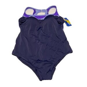 Inches Off Womens Swimsuit Black Purple Plus Size 30 W Higher Neck One Piece